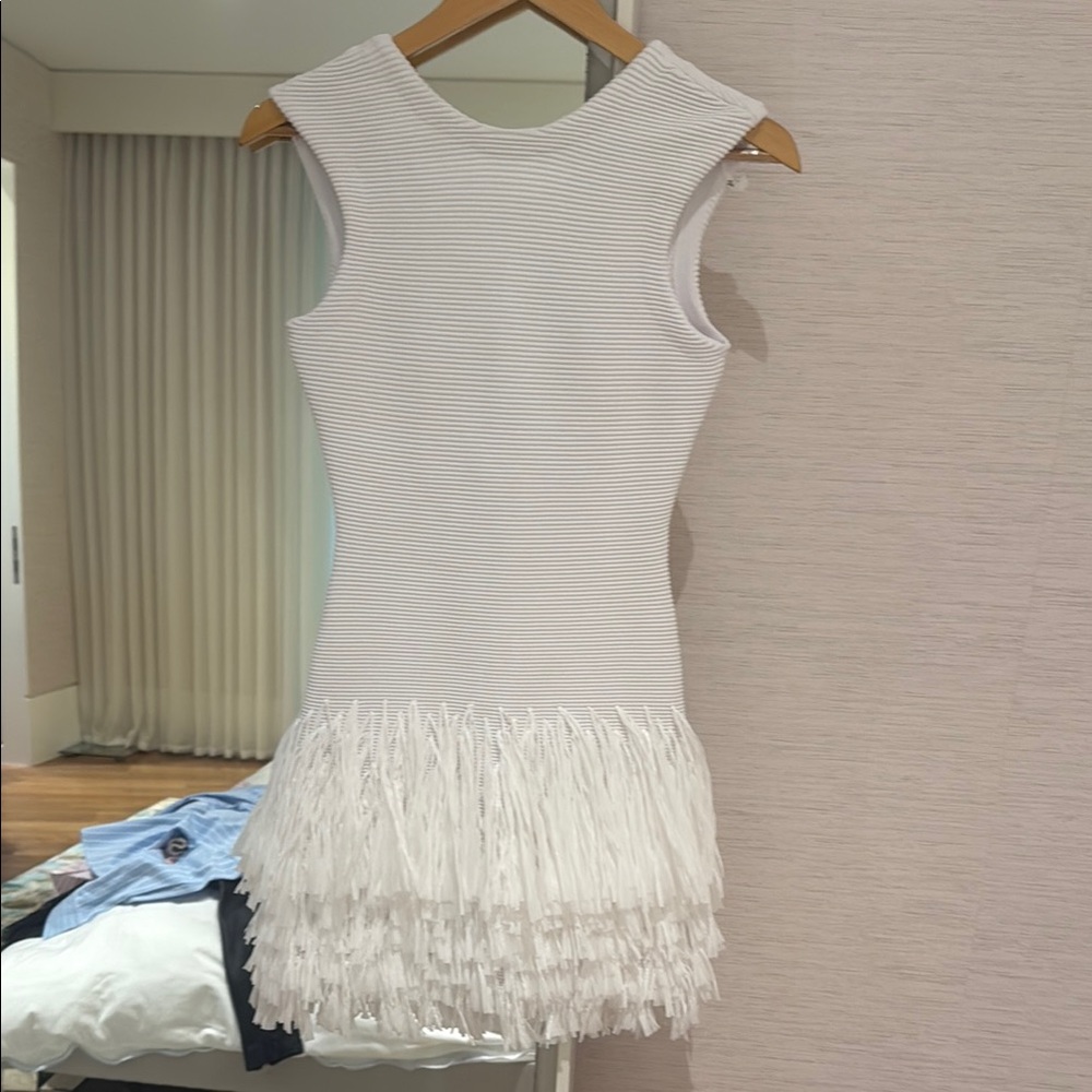 Aje White Fringe Mini Dress